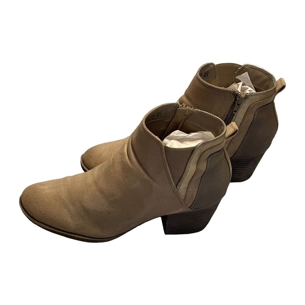Faded Glory Women's Boots 10 Tan Faux Leather Casual Heeled Side Zip Ankle Boots - Picture 3 of 7